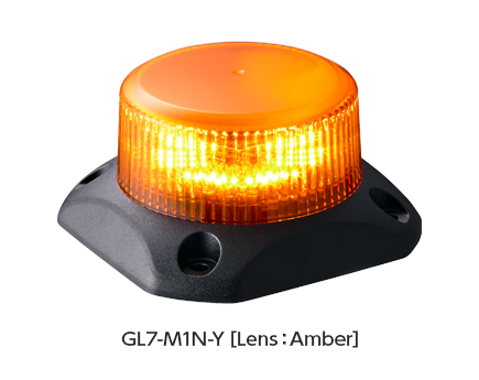 Orange warning flashing beacon light with black base on a white background